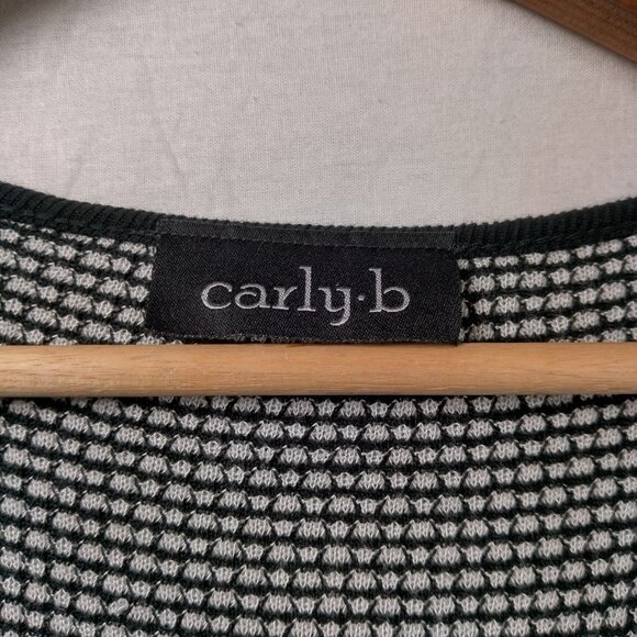 Vintage Y2K Carly B Shirt Women Small Birdseye Knit V Neck Slim Fit Black White - Picture 4 of 11